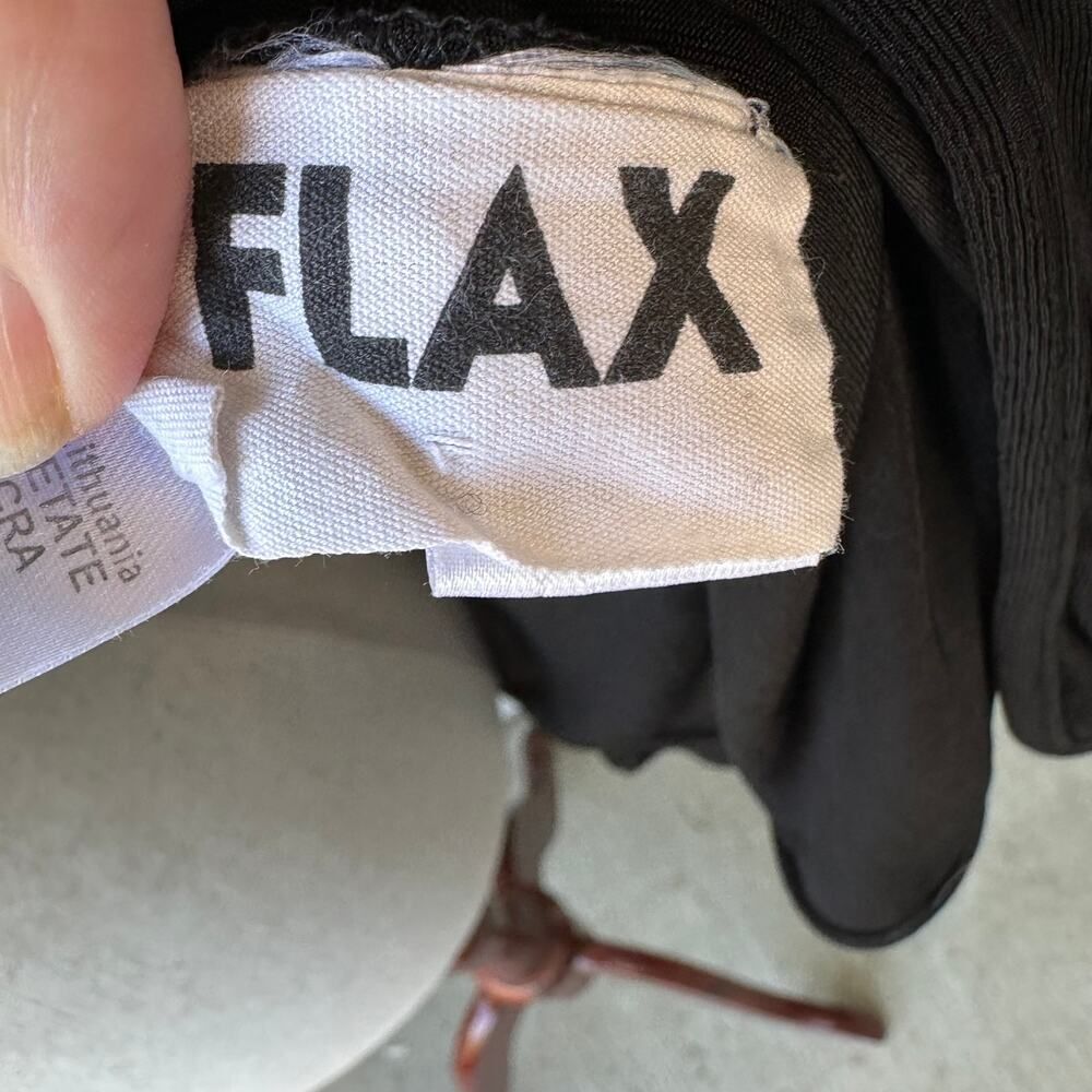Flax Black Slinky Knit Travel Cardigan Sz S Pocket Front Wrinkle Free Layering - Picture 6 of 8